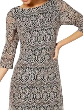 Jessica Howard Cream and Brown Sheath Dress with Lace